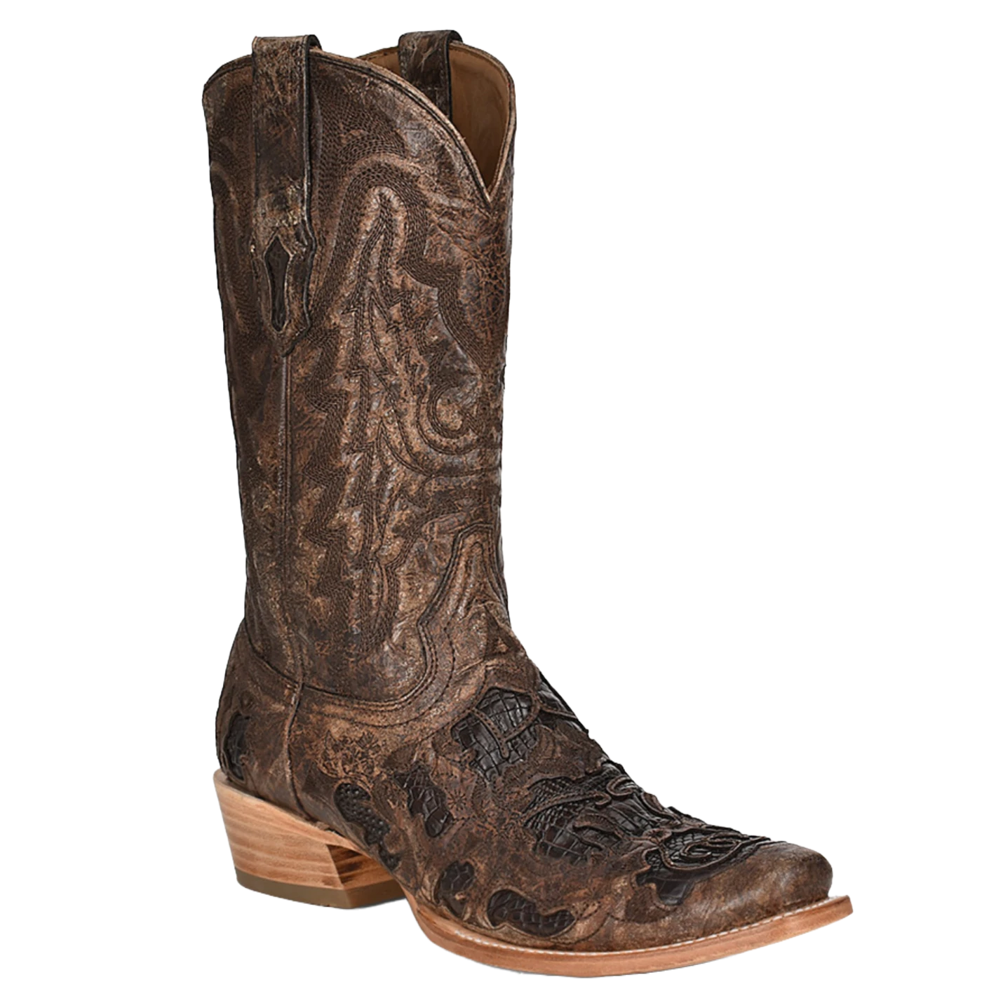 Corral Boots Corral® Men's Brown Exotic Alligator Inlay & Embroidered Western Boots 1 Corral Boots Corral® Men's Brown Exotic Alligator Inlay & Embroidered Western Boots