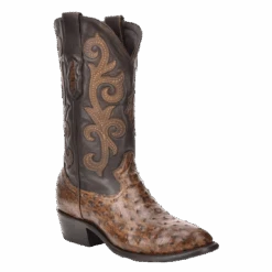 Montana Men's Honey Brown EmbroideredOverlay Round Toe Boots M2126