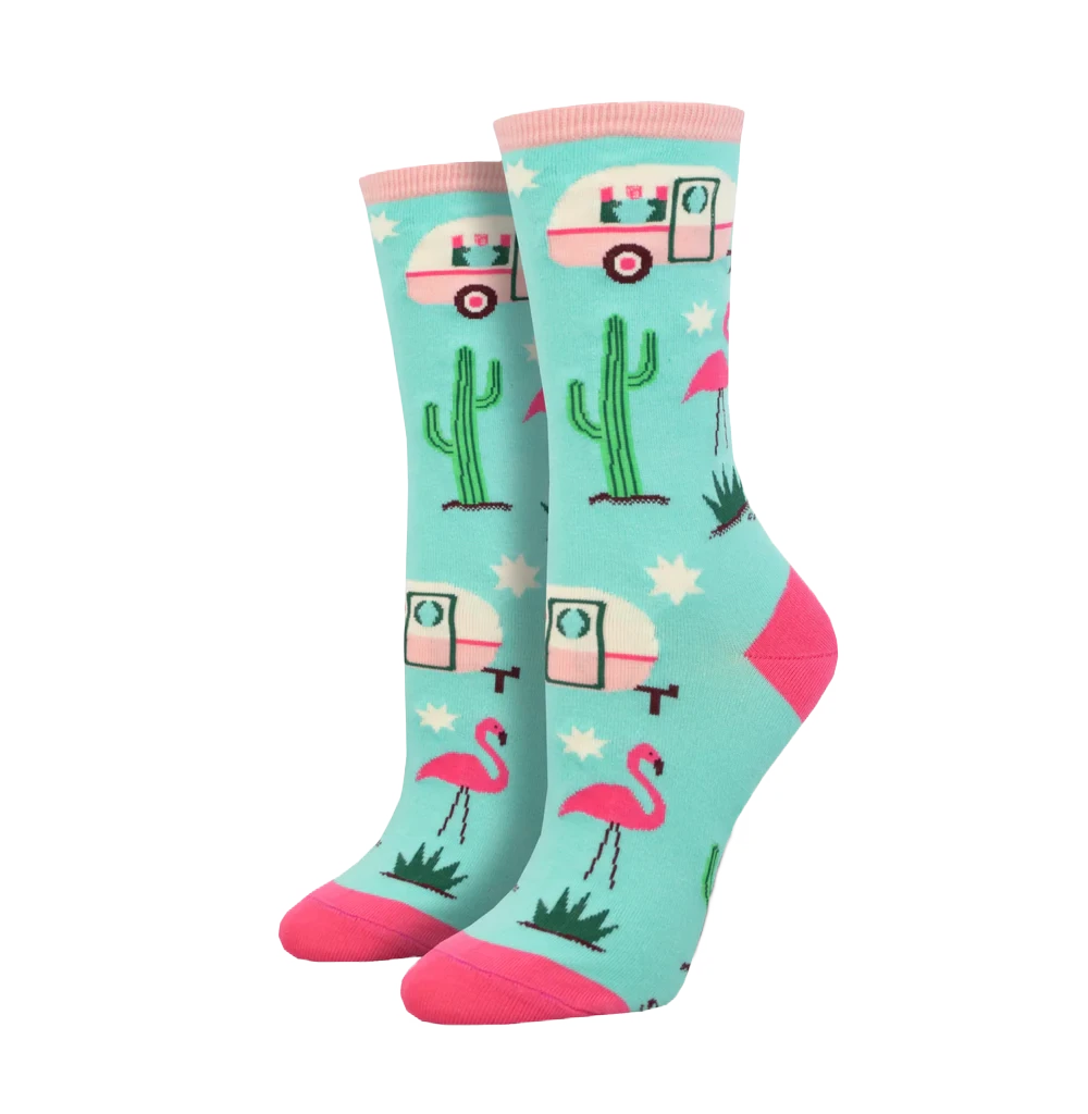 Sock Smith Ladies "Retro Camper" Mint Crew Socks WNC2949-MNT 1 Sock Smith Ladies "Retro Camper" Mint Crew Socks WNC2949-MNT