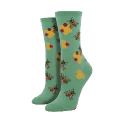 Sock Smith Ladies "Busy Bee" Seafoam Green Crew Socks WNC428-SFM