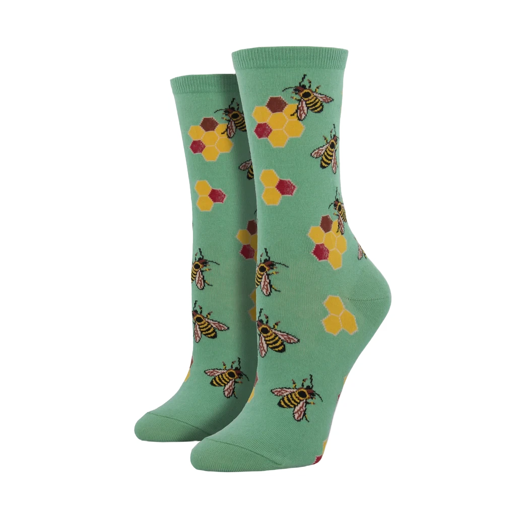 Sock Smith Ladies "Busy Bee" Seafoam Green Crew Socks WNC428-SFM 1 Sock Smith Ladies "Busy Bee" Seafoam Green Crew Socks WNC428-SFM