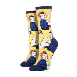 SockSmith Ladies Rosie The Riveter Yellow Crew Socks SSW1290