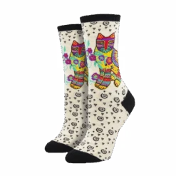 SockSmith Ladies Maya Cat Ivory Heather Crew Socks WNC2639-HIV