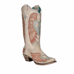 Corral Boots Corral Ladies Studded Bone Heart & Wings Overlay Western Boots A4236