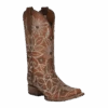 Circle G By Corral Ladies Saddle Floral Embroidered Tan Square Toe Boots L5837