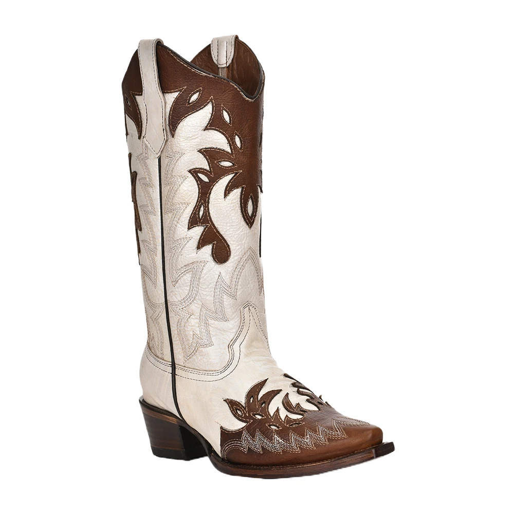 Circle G By Corral Ladies Pearl & Cognac Overlay Snip Toe Boots L6032 1 Circle G By Corral Ladies Pearl & Cognac Overlay Snip Toe Boots L6032