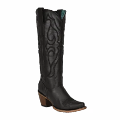Corral Boots Corral Ladies Stitch Pattern & Inlay Snip Toe Black Tall Boots Z5075