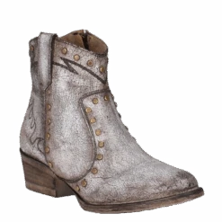 Circle G By Corral Ladies Studs With Grey Embroidery Booties Q5155
