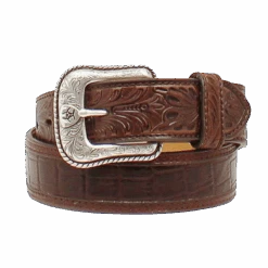 Ariat Men's Brown Crocodile Print Floral Embossed Tab Belt A1021202