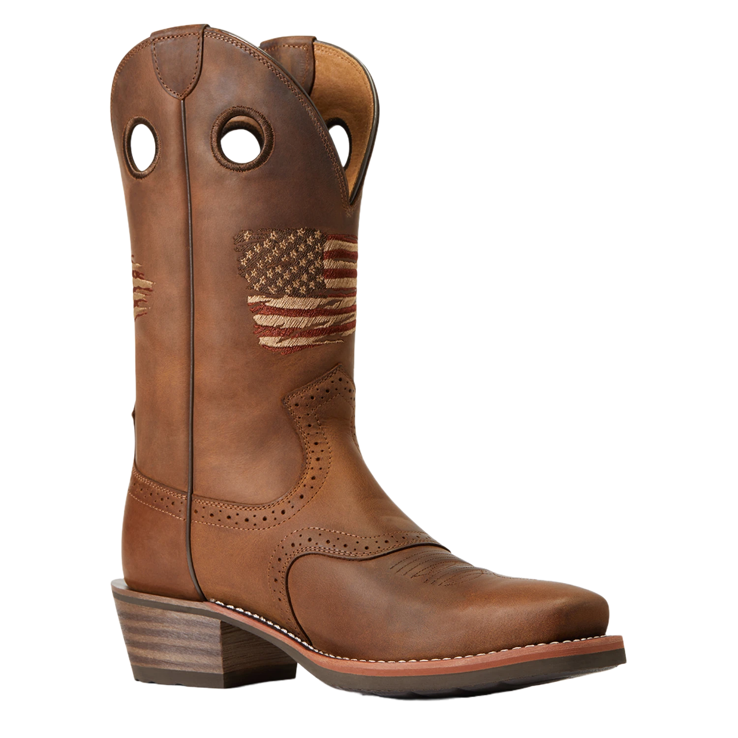 Ariat Men's Roughstock Patriot Distressed Brown Square Toe Boots 10040348 1 Ariat Men's Roughstock Patriot Distressed Brown Square Toe Boots 10040348