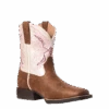 Ariat Youth Girl's Double Kicker Adobe Tan An Pink Boots 10036849