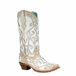 Corral Boots Corral Ladies White Glitter Inlay/Crystals Sniped Toe Boot C3434