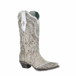 Corral Boots Corral Ladies White Overlay With Studs & Crystals Leather Boots A3837