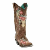 Corral Boots Corral Ladies Tan Deer Skull Overlay & Floral Embroidered Boots A3652