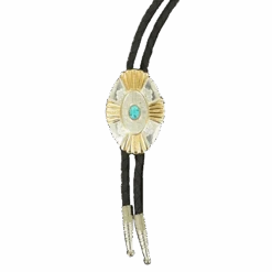 Double S Silver & Gold Cross W/ Turquoise Stone Concho Bolo Tie 22113