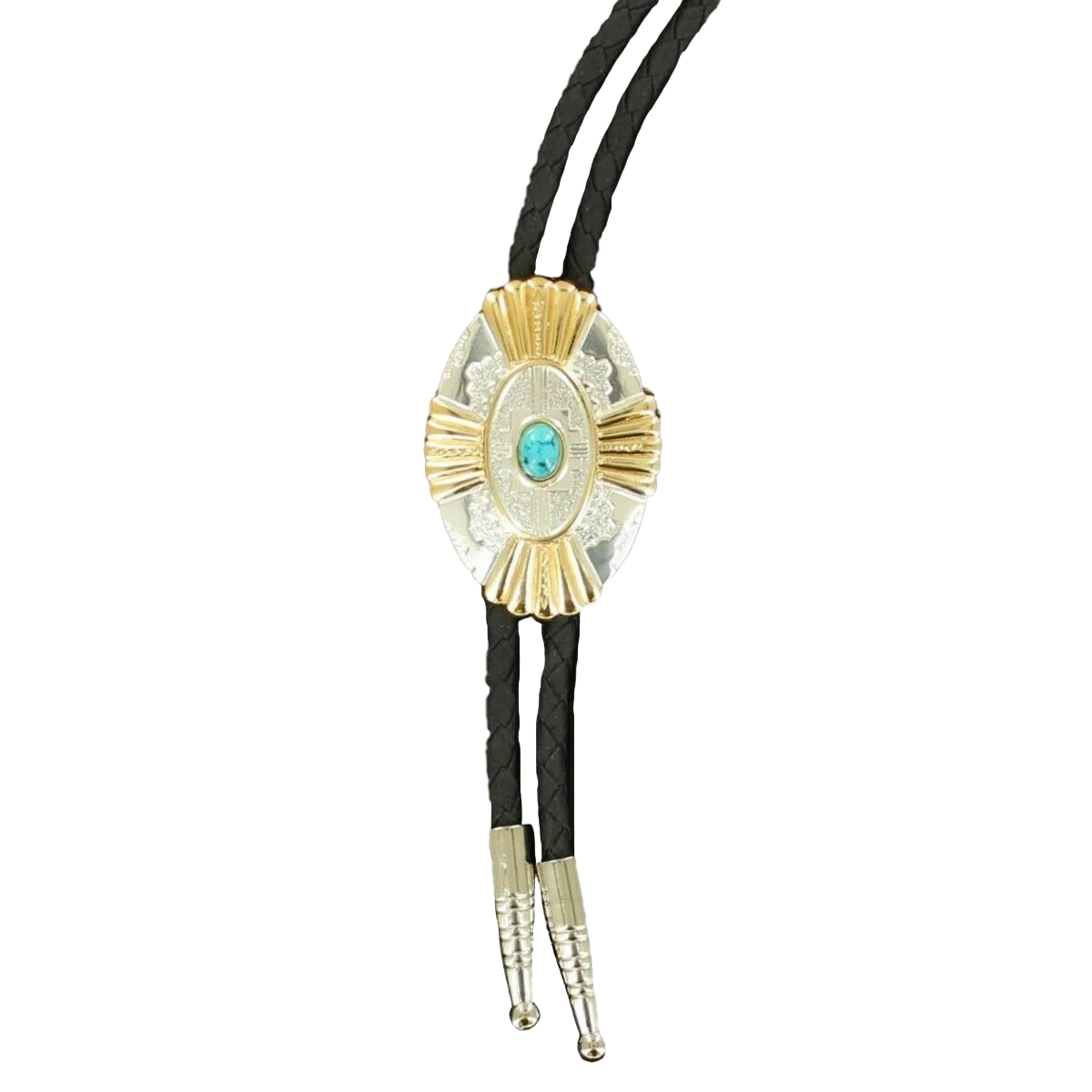 Double S Silver & Gold Cross W/ Turquoise Stone Concho Bolo Tie 22113 1 Double S Silver & Gold Cross W/ Turquoise Stone Concho Bolo Tie 22113