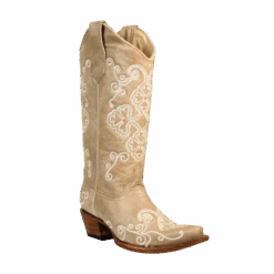 Circle G By Corral Ladies Bone Embroidery Snip Toe Boots L5273