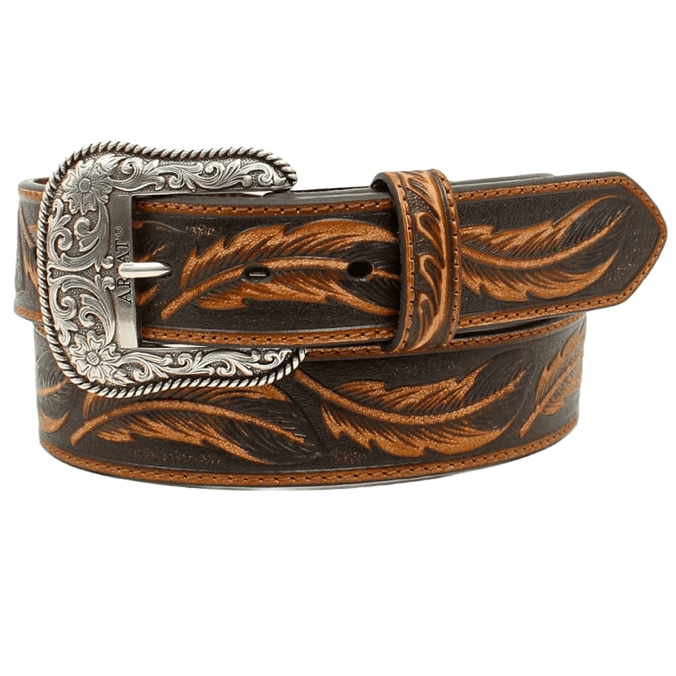 Ariat Men's Brown Feather Embossed Leather Belt A1029608 1 Ariat Men's Brown Feather Embossed Leather Belt A1029608