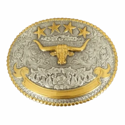 Nocona Mens Silver & Gold Steer Head Belt Buckle 37401