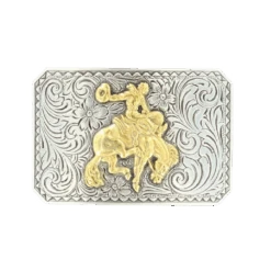 Nocona Mens Silver & Gold Bronc Rider Belt Buckle 37558