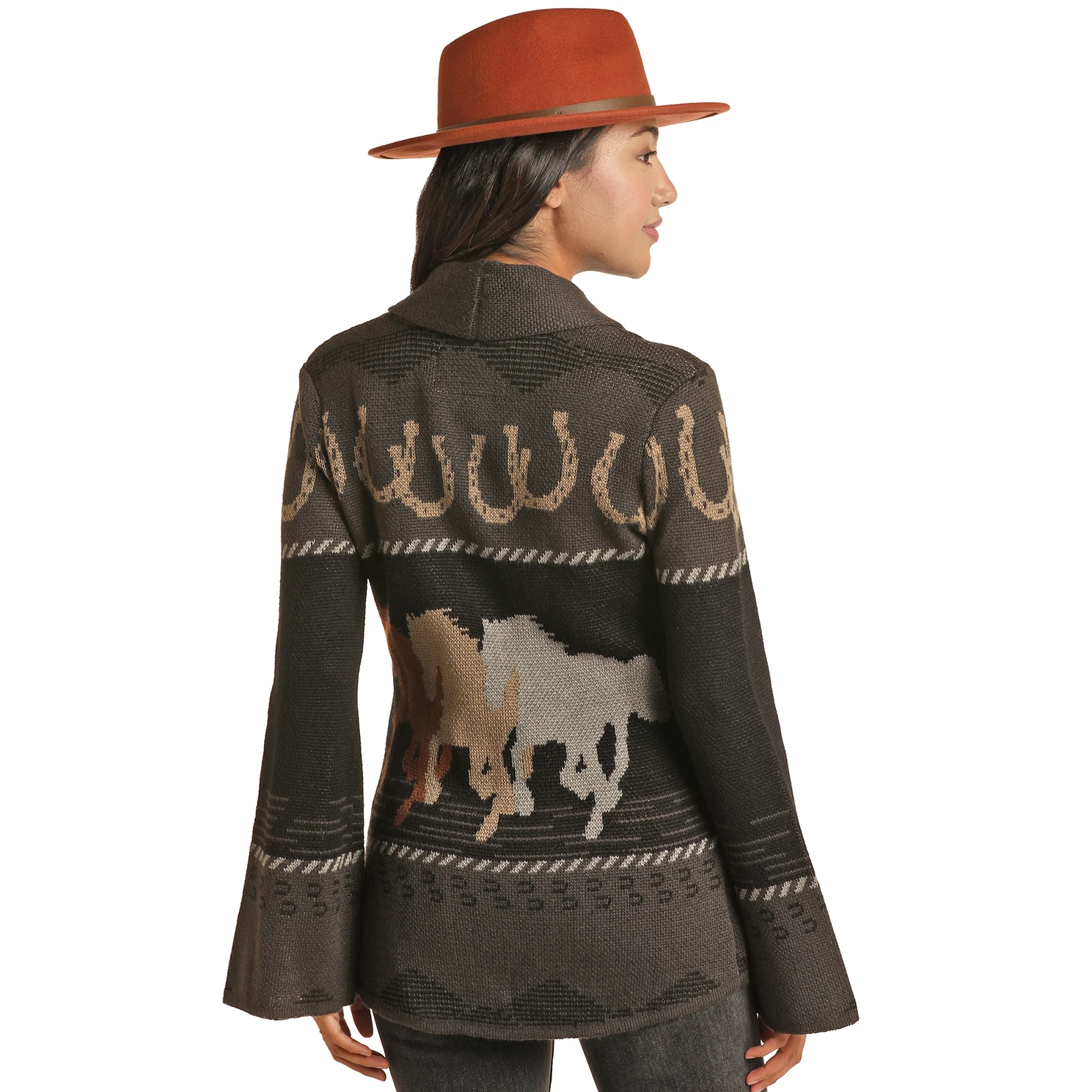 Powder River Ladies Horseshoe & Aztec Black Knit Cardigan PRWO95RZXC-01 2 Powder River Ladies Horseshoe & Aztec Black Knit Cardigan PRWO95RZXC-01 - Image 2