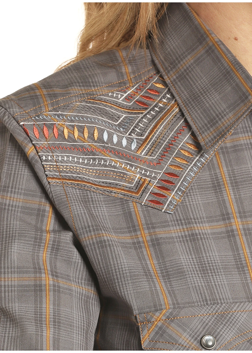 Panhandle Rough Stock Ladies Dobby Plaid Dark Grey Snap Shirt R4S1230 2 Panhandle Rough Stock Ladies Dobby Plaid Dark Grey Snap Shirt R4S1230 - Image 2