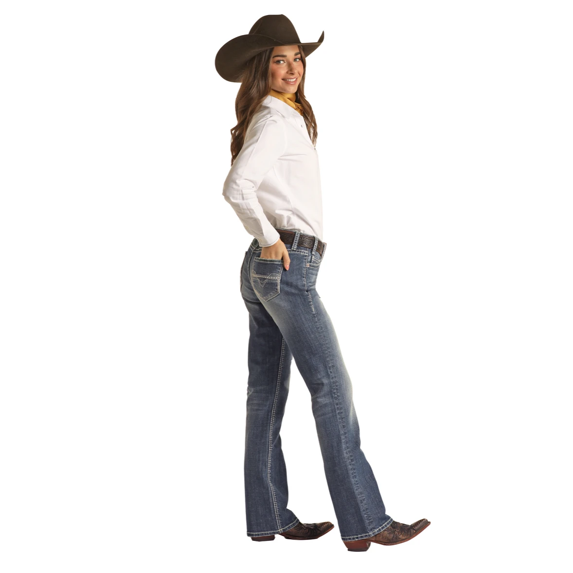 Rock & Roll Denim® Ladies Ivory Embroidery Riding Jeans RRWD4RRZPP 3 Rock & Roll Denim® Ladies Ivory Embroidery Riding Jeans RRWD4RRZPP - Image 3