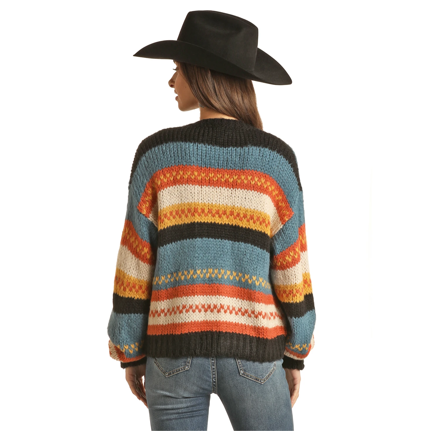 Rock & Roll Cowgirl Ladies Stripe Knit Open Cardigan RRWT95R04U-90 2 Rock & Roll Cowgirl Ladies Stripe Knit Open Cardigan RRWT95R04U-90 - Image 2