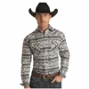 Rough Stock® Men's Geometric Print Black Snap Shirt RSMSOSRYTT-05