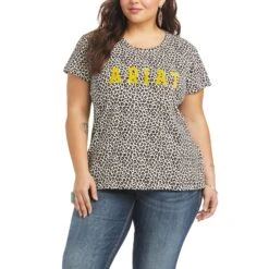 Ariat Ladies Real Wild Logo Leopard T-Shirt 10036195 -Western Cowboy Equipment Store S21 WMS WEST 10036195 front plus