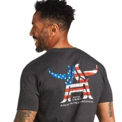 Ariat® Men's Longhorn Short Sleeve Charcoal Heather T-Shirt 10039924 -Western Cowboy Equipment Store S22 MNS WEST 10039924 detail01