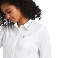 Ariat Ladies Team Kirby White & Leopard Button Down Stretch Shirt 10039457 6 Ariat Ladies Team Kirby White & Leopard Button Down Stretch Shirt 10039457 -Western Cowboy Equipment Store S22 WMS WEST 10039457 detail01