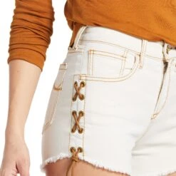 Ariat® Ladies Lace Up 3 Inch Ecru White Washed Jean Shorts 10039594 7 Ariat® Ladies Lace Up 3 Inch Ecru White Washed Jean Shorts 10039594 -Western Cowboy Equipment Store S22 WMS WEST 10039594 detail01