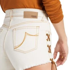 Ariat® Ladies Lace Up 3 Inch Ecru White Washed Jean Shorts 10039594 6 Ariat® Ladies Lace Up 3 Inch Ecru White Washed Jean Shorts 10039594 -Western Cowboy Equipment Store S22 WMS WEST 10039594 detail02