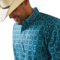 Ariat® Men's Team Solomon Blue Teal Button Down Shirt 10043853 -Western Cowboy Equipment Store S23 MNS WEST 10043853 detail02