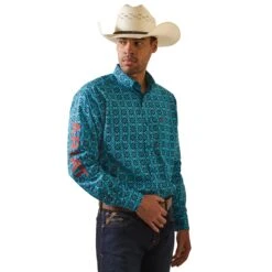 Ariat® Men's Team Solomon Blue Teal Button Down Shirt 10043853