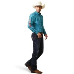 Ariat® Men's Team Solomon Blue Teal Button Down Shirt 10043853 -Western Cowboy Equipment Store S23 MNS WEST 10043853 full