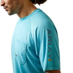 Ariat® Men's Rebar Heat Fighter Maui Blue Short Sleeve T-Shirt 10043544 -Western Cowboy Equipment Store S23 MNS WORK 10043544 detail01
