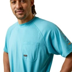 Ariat® Men's Rebar Heat Fighter Maui Blue Short Sleeve T-Shirt 10043544 -Western Cowboy Equipment Store S23 MNS WORK 10043544 detail03