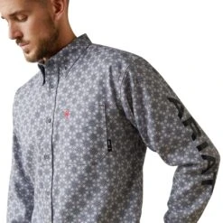 Ariat® Men's FR Amato Logo Stretch Lavender Work Shirt 10043750 -Western Cowboy Equipment Store S23 MNS WORK 10043750 detail01