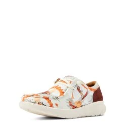 Ariat® Ladies Hilo Aloha Surfing Longhorn Print White Shoes 10044521 -Western Cowboy Equipment Store S23 WMS WEST 10044521 3 4 front