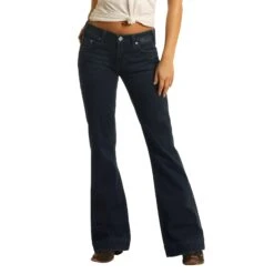 Rock & Roll Cowgirl Mid Rise Extra Stretch Dark Wash Jeans W8M4164 -Western Cowboy Equipment Store W8M4164 min
