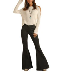 Rock & Roll Denim Ladies Black High Rise Bell Bottom Jeans WPB1656
