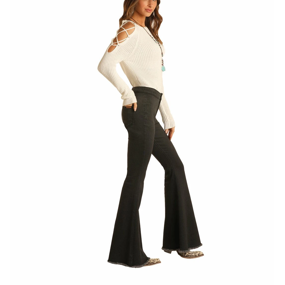 Rock & Roll Denim Ladies Black High Rise Bell Bottom Jeans WPB1656 3 Rock & Roll Denim Ladies Black High Rise Bell Bottom Jeans WPB1656 - Image 3