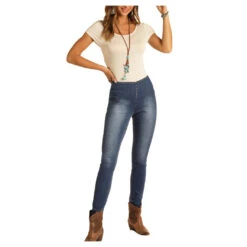 Rock & Roll Denim Ladies High Rise Pull On Skinny Jeans WPS9754