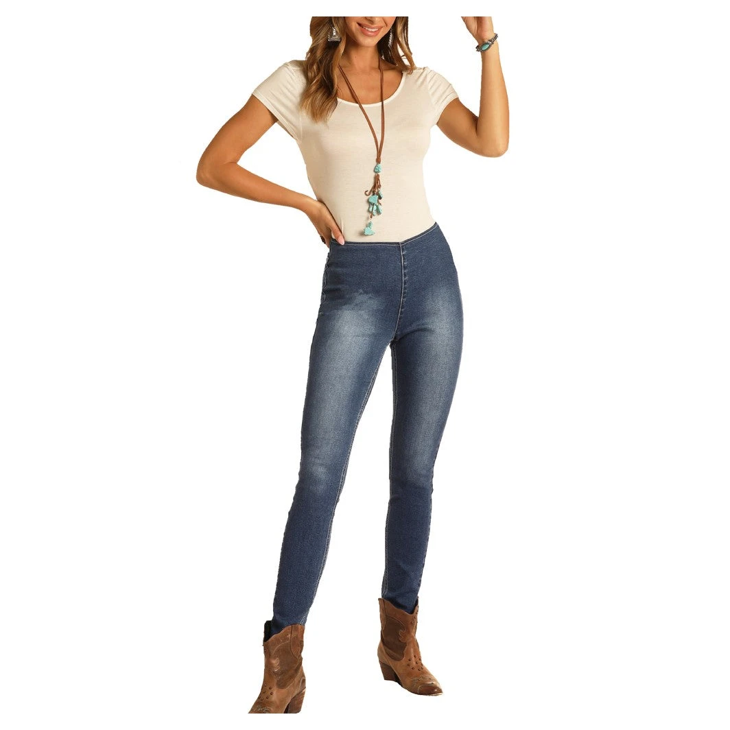 Rock & Roll Denim Ladies High Rise Pull On Skinny Jeans WPS9754 1 Rock & Roll Denim Ladies High Rise Pull On Skinny Jeans WPS9754