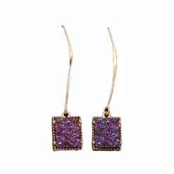 M&F® Ladies Druzy Drop Square Cobalt Blue Earrings DE316