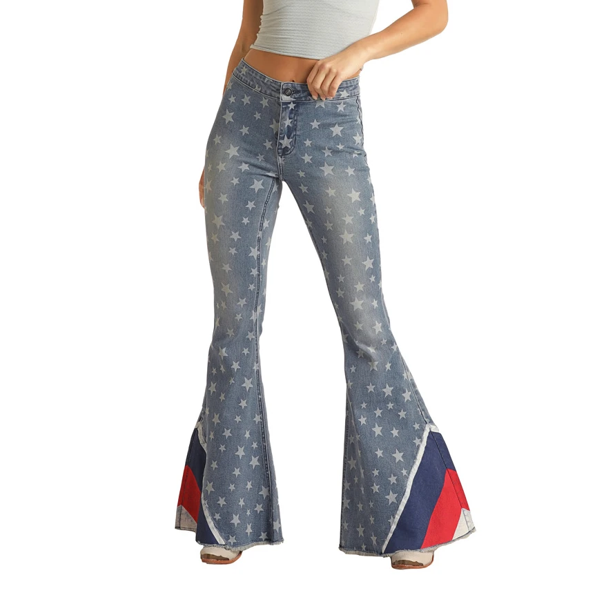 Rock & Roll Denim Ladies Americana Bargain Button Bell Jeans RRWD7PRZU5 1 Rock & Roll Denim Ladies Americana Bargain Button Bell Jeans RRWD7PRZU5